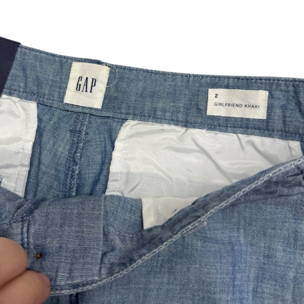 NWT Gap Girlfriend Khaki Chambray Blue cropped pants Women’s 2 (see meas.) - Picture 7 of 13